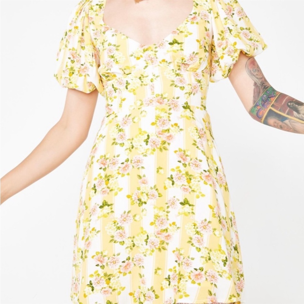 For Love And Lemons Atlanta Yellow Floral Mini Dress